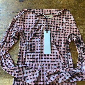 NWT CHARLOTTE KNOWLES Mesh Check Halcyon Top